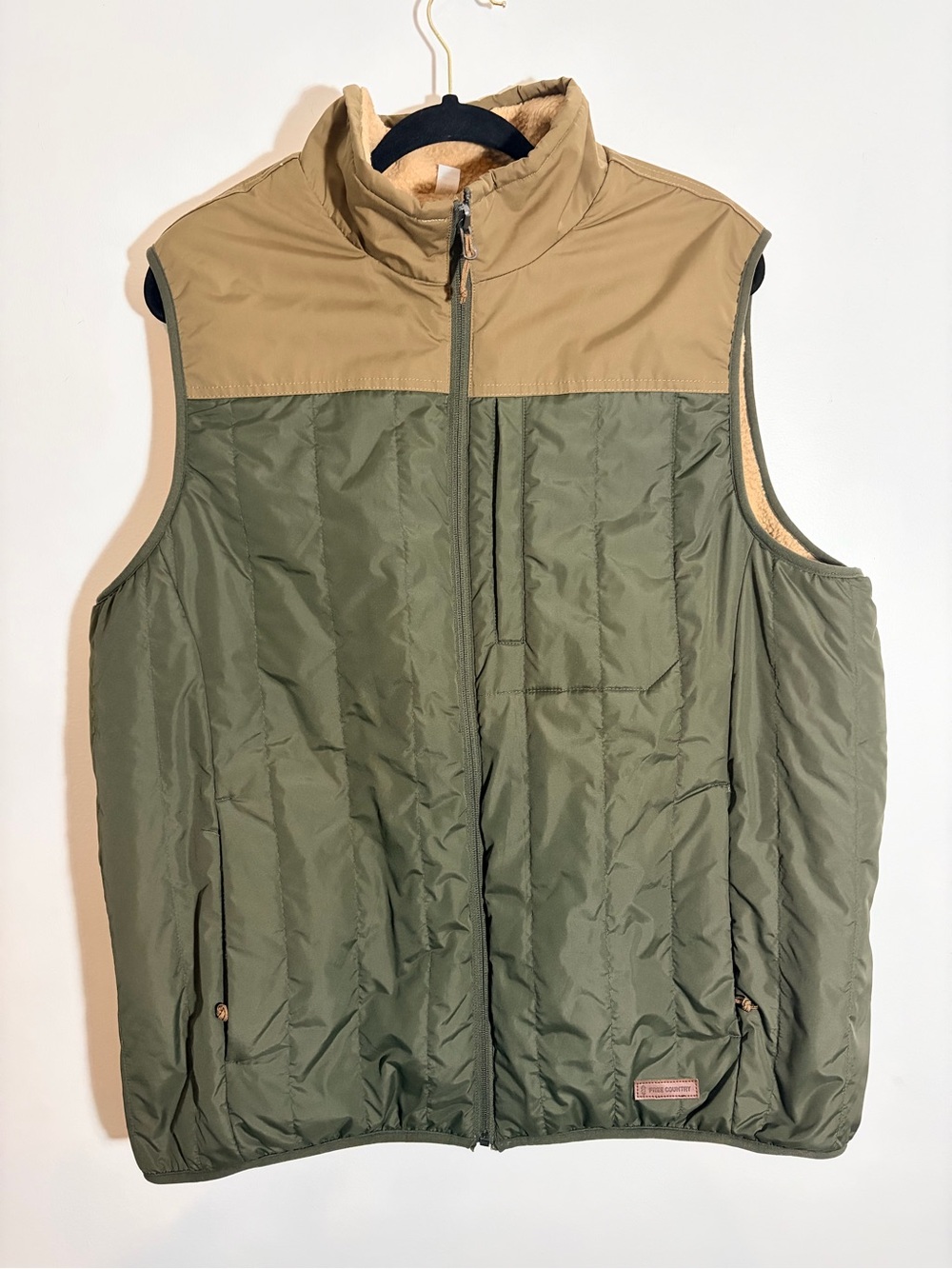 Men's Free Country Outdoor Quilted Puffer Vest Lined Green and Tan